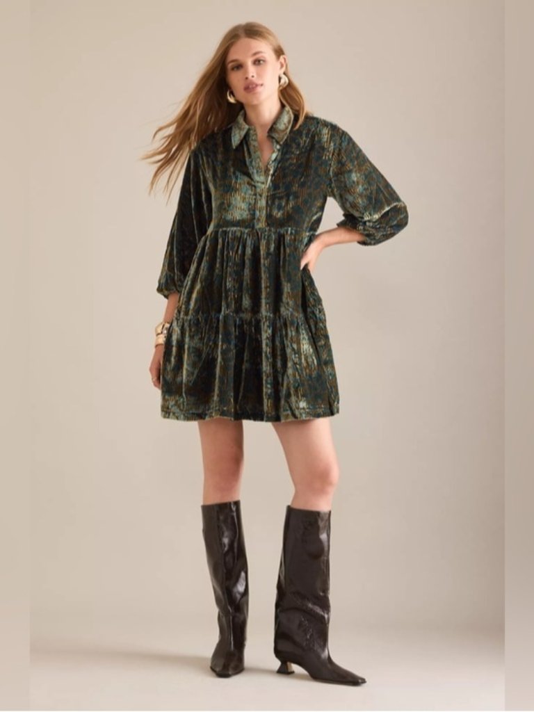 Nwt Size S -The Bettina Tiered Shirt Dress Mini Velvet W Pockets (Nwt Us$ 168)